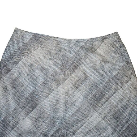 Vintage 60s Mod A Line Skirt Womens M Gray Brown Plaid Wool Academia Preppy - Picture 5 of 6